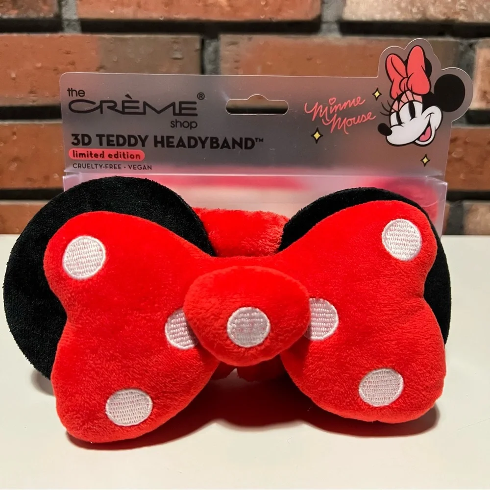 THE CREME SHOP Disney Minnie Mouse 3D Teddy Plush Spa Headband Polka Dot Red Bow